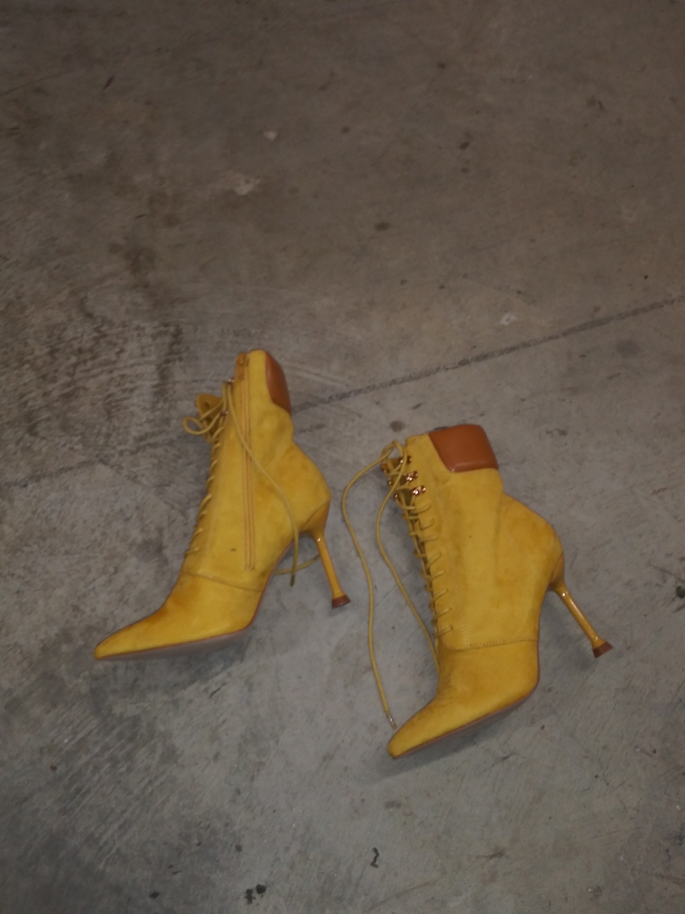 Yellow Lace-Up Suede Stiletto Boots - Picture 2 of 3